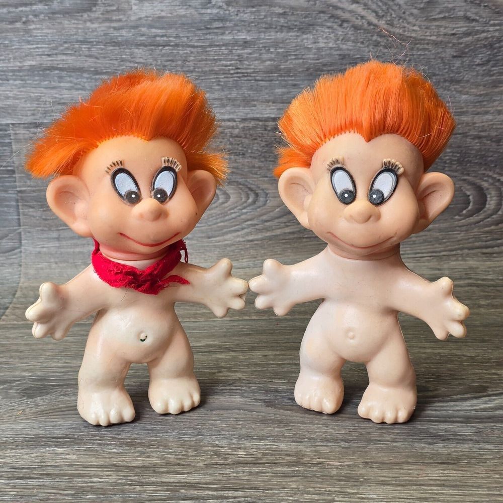 Vintage‎ Troll Doll 1968 LEFLEX Made in France Lot of 2 Norwegian Troll Fantasy